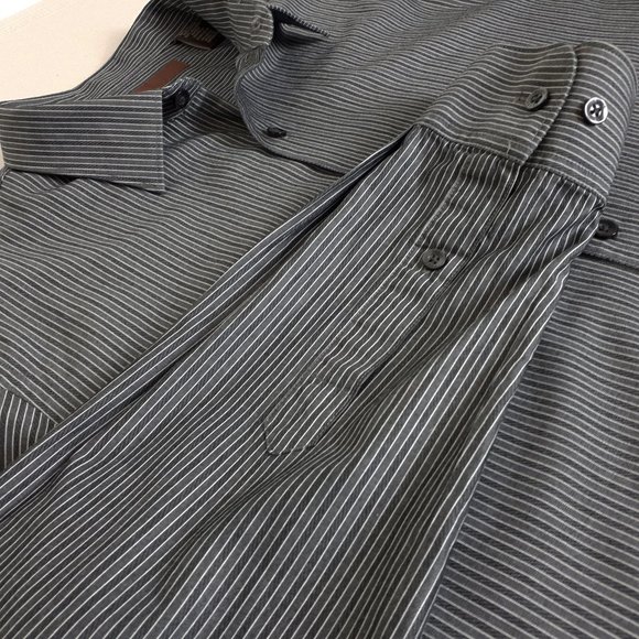 Perry Ellis Grey Striped Casual Dress Shirt - Picture 4 of 16